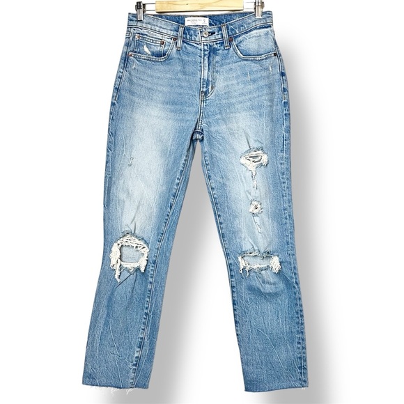 Abercrombie & Fitch Boyfriend Mid Rise Jeans 27 4L 4 long distressed raw hem - Picture 1 of 12